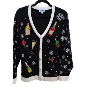 Cutest Ugly Holiday Sweater Sequined Candy Button Detail Cocktails Size M